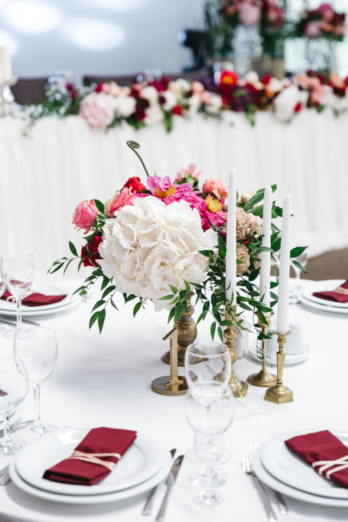 Beautiful decorated table with flowers for celebration